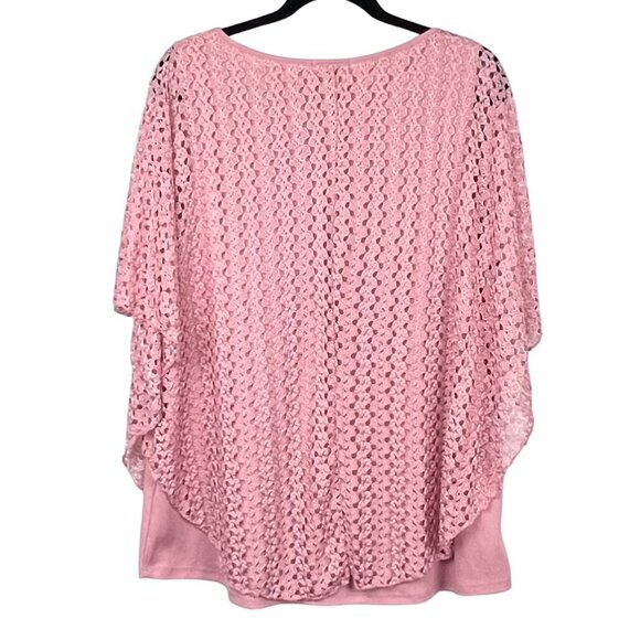 Pretty Pink Top Tank w/ Attached Lace Overlay Size 2X Pearl Feature by Jade Moon - Picture 3 of 12